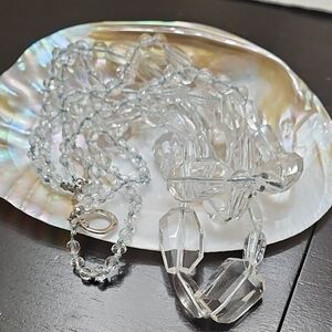Vtg Banana Republic Glass Clear 3 Strands Beaded Necklace